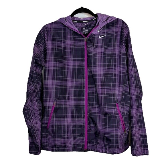 NIKE Plaid Phenom Vapor Hooded Windbreaker Running Jacket Purple Women's Size M - Picture 1 of 7